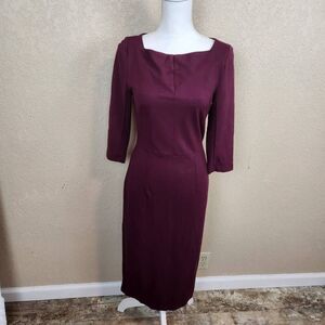 Mary Crafts Burgundy 3/4 Sleeve Shift Dress Size 6 (4803)